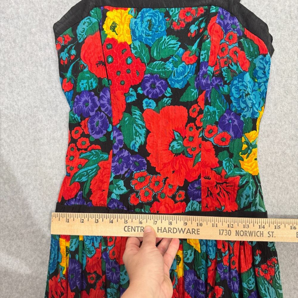 VTG Richard Warren 100% Silk Floral Dress Sz 4 Bubble Hem Bow Back 80s 90s - Picture 12 of 14